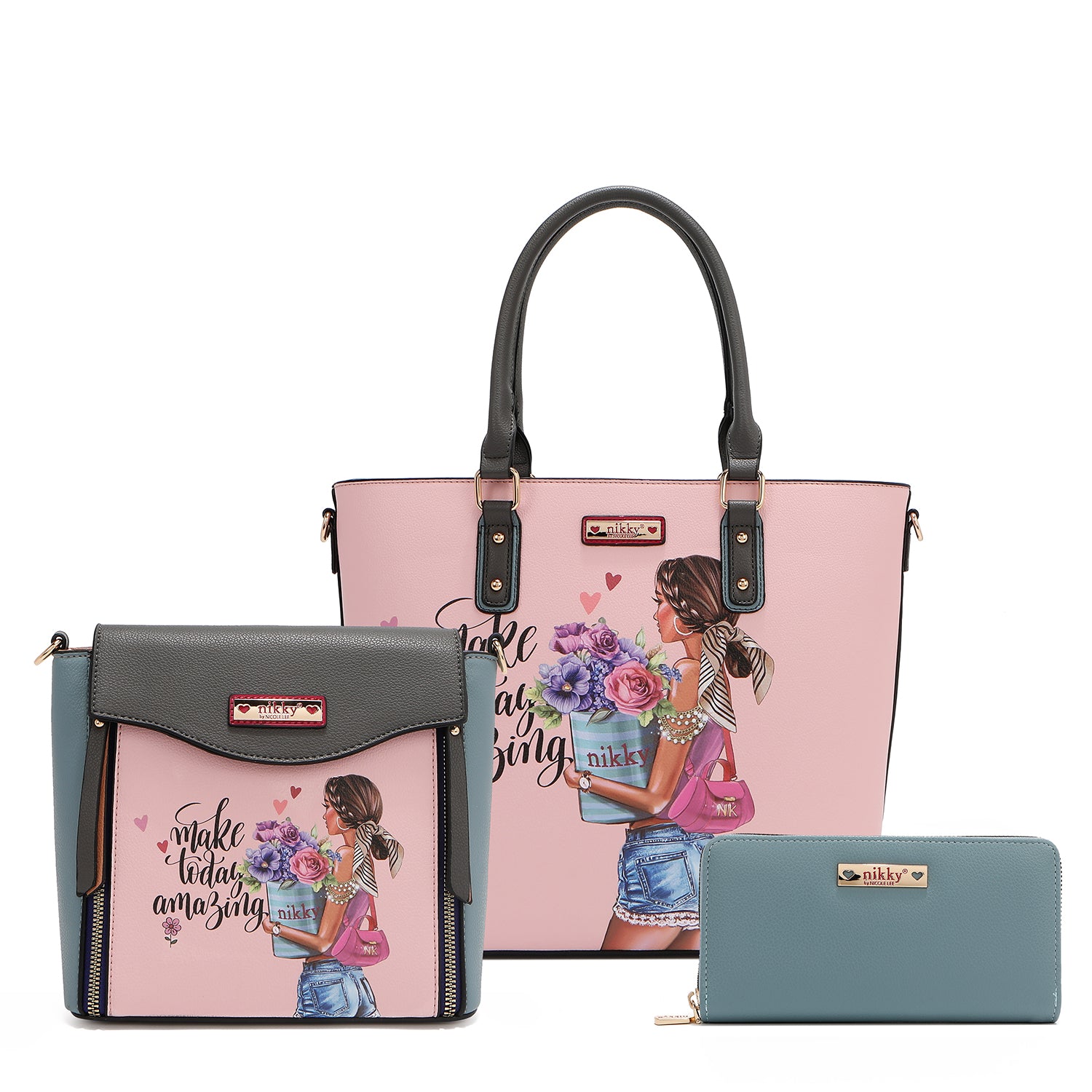 SET DE PIEZAS: BOLSA TOTE ESTAMPADA, CROSSBODY ESTAMPADA Y
